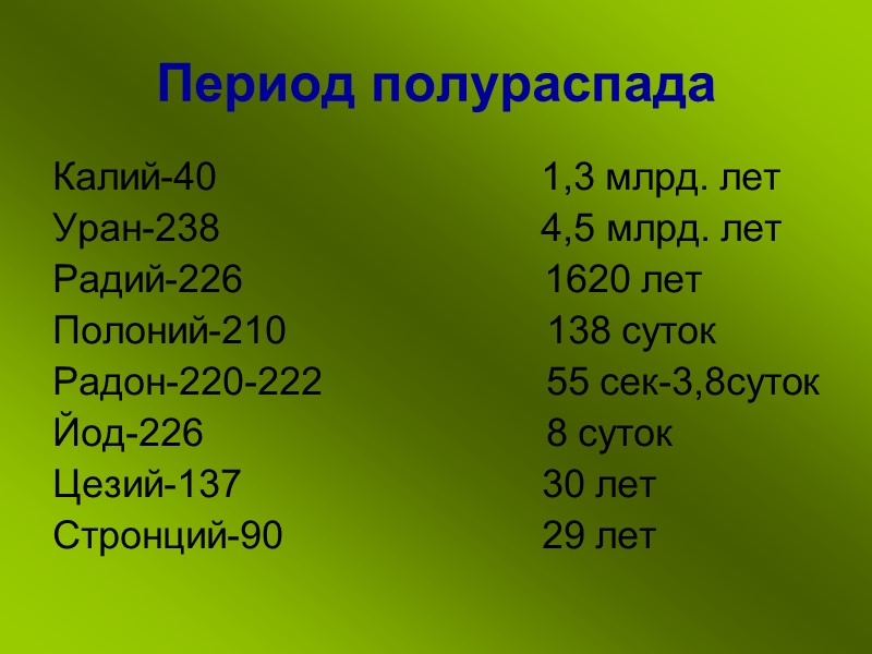 Период полураспада Калий-40           